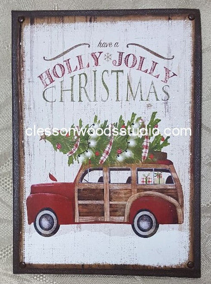 Red Truck Holly Jolly Christmas 5"x7" Canvas Insert