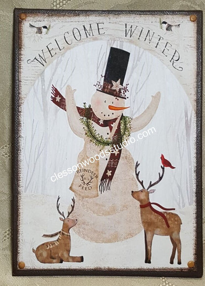 Welcome Winter Snowman 5"x7" Canvas Insert