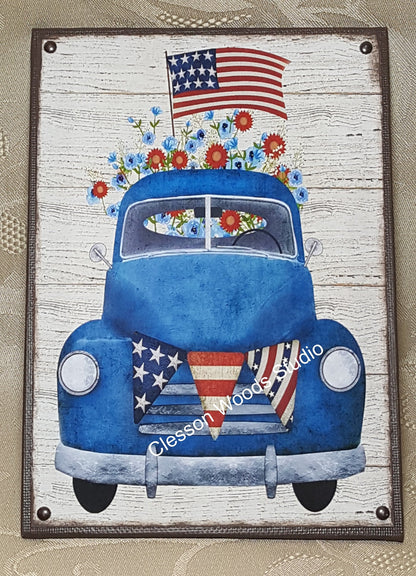 Vintage Blue Truck Summer Flag 5"x7" Canvas Insert