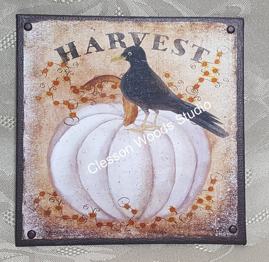 White Pumpkin and Crow Harvest  5"x5" Canvas