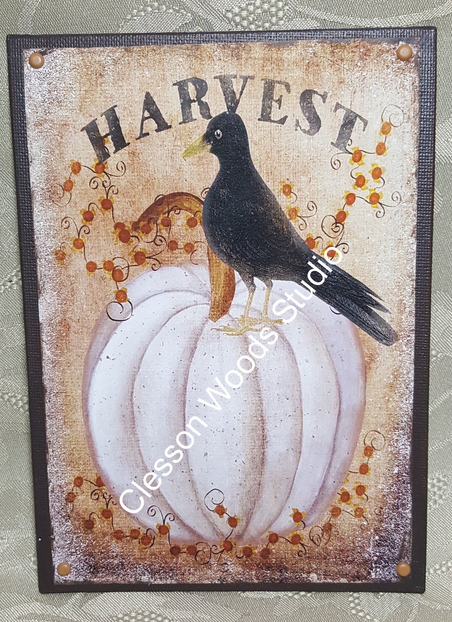 White Pumpkin and Crow Harvest 5"x7" Canvas Insert