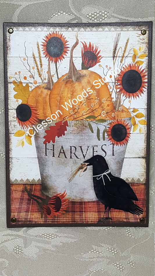 Fall Harvest Metal Bucket 5"x7" Canvas Insert