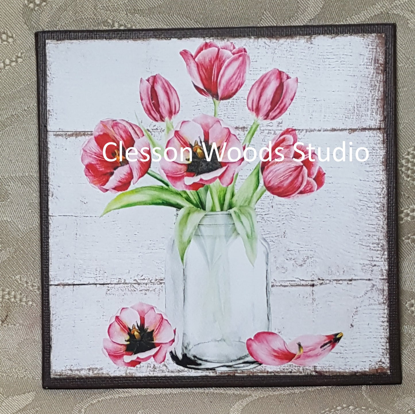 Spring Mason Jar of Tulips 5"x5" Interchangeable Canvas