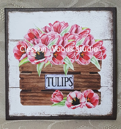 Spring Crate of Tulips 5"x5" Interchangeable Canvas