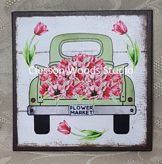 Spring Pickup Truck of Tulips 5"x5" Interchangeable Canvas