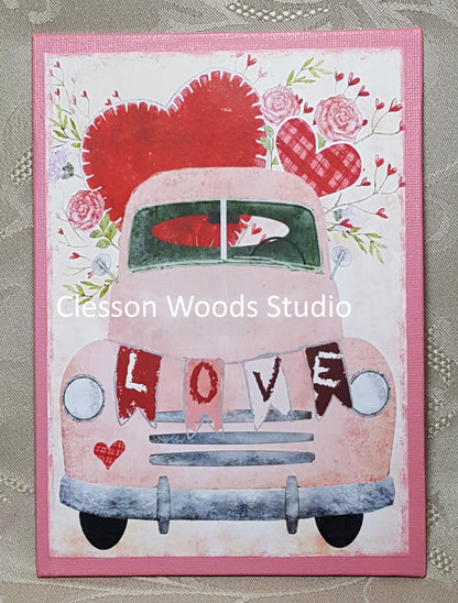 Vintage Truck Valentine Pink 5"x7" (Pink) Canvas Insert