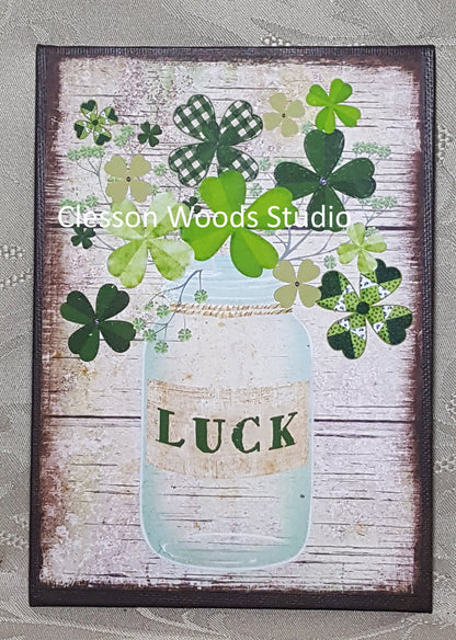 St Pats Luck Mason Jar 5"x7" Canvas Insert