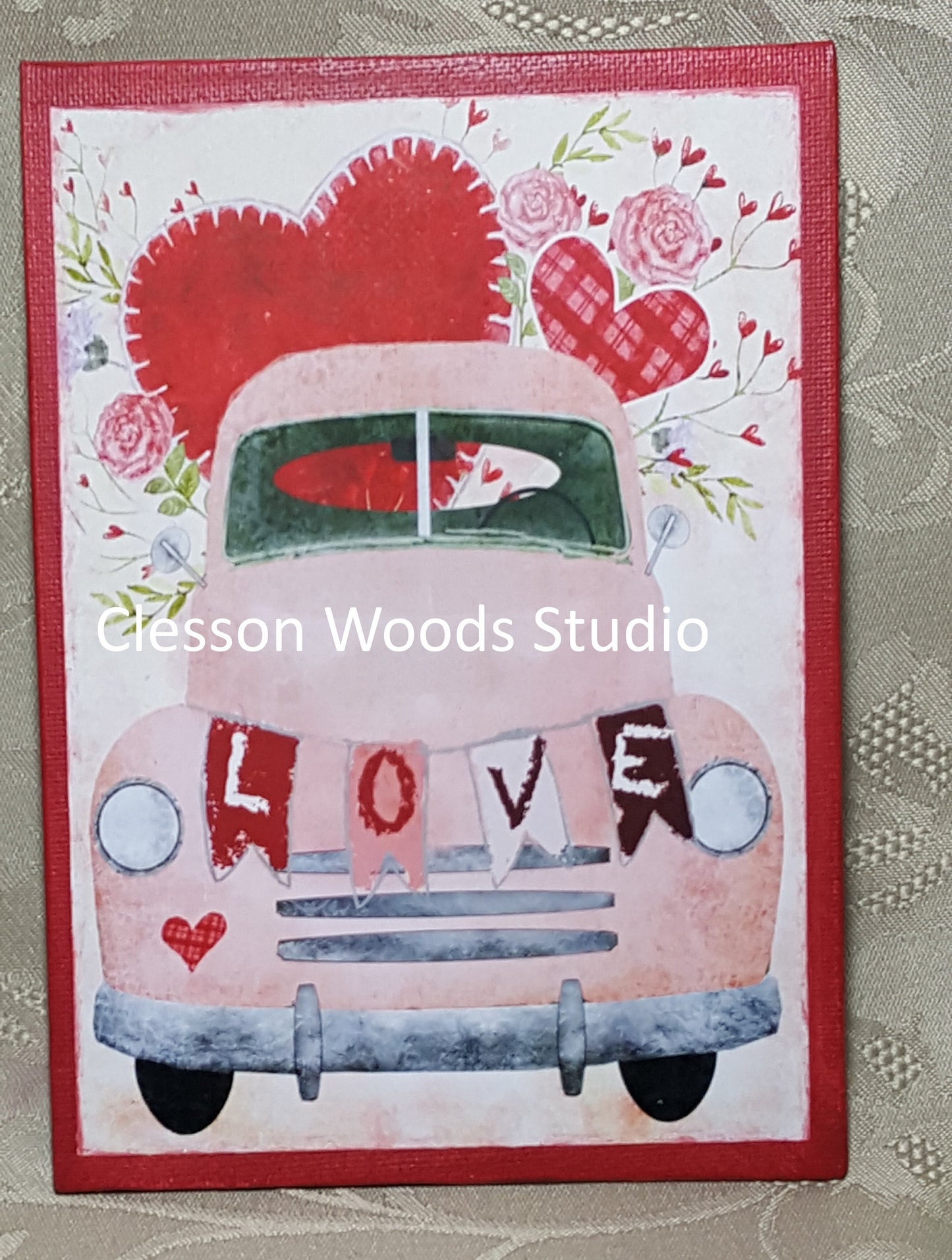 Vintage Truck Valentine Pink 5"x7" (Red) Canvas Insert