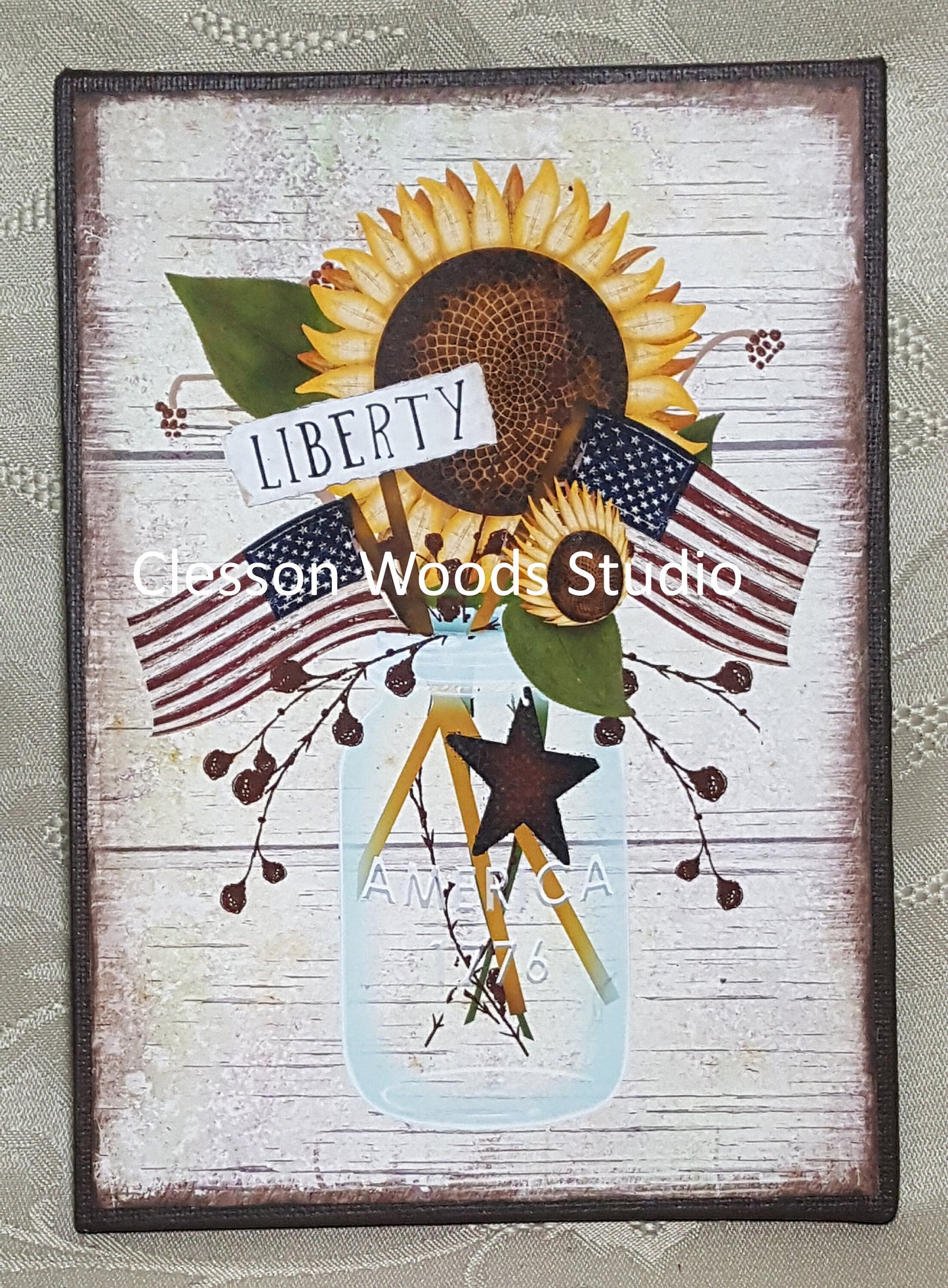 Liberty Sunflower Flags Mason Jar 5"x7" Canvas Insert