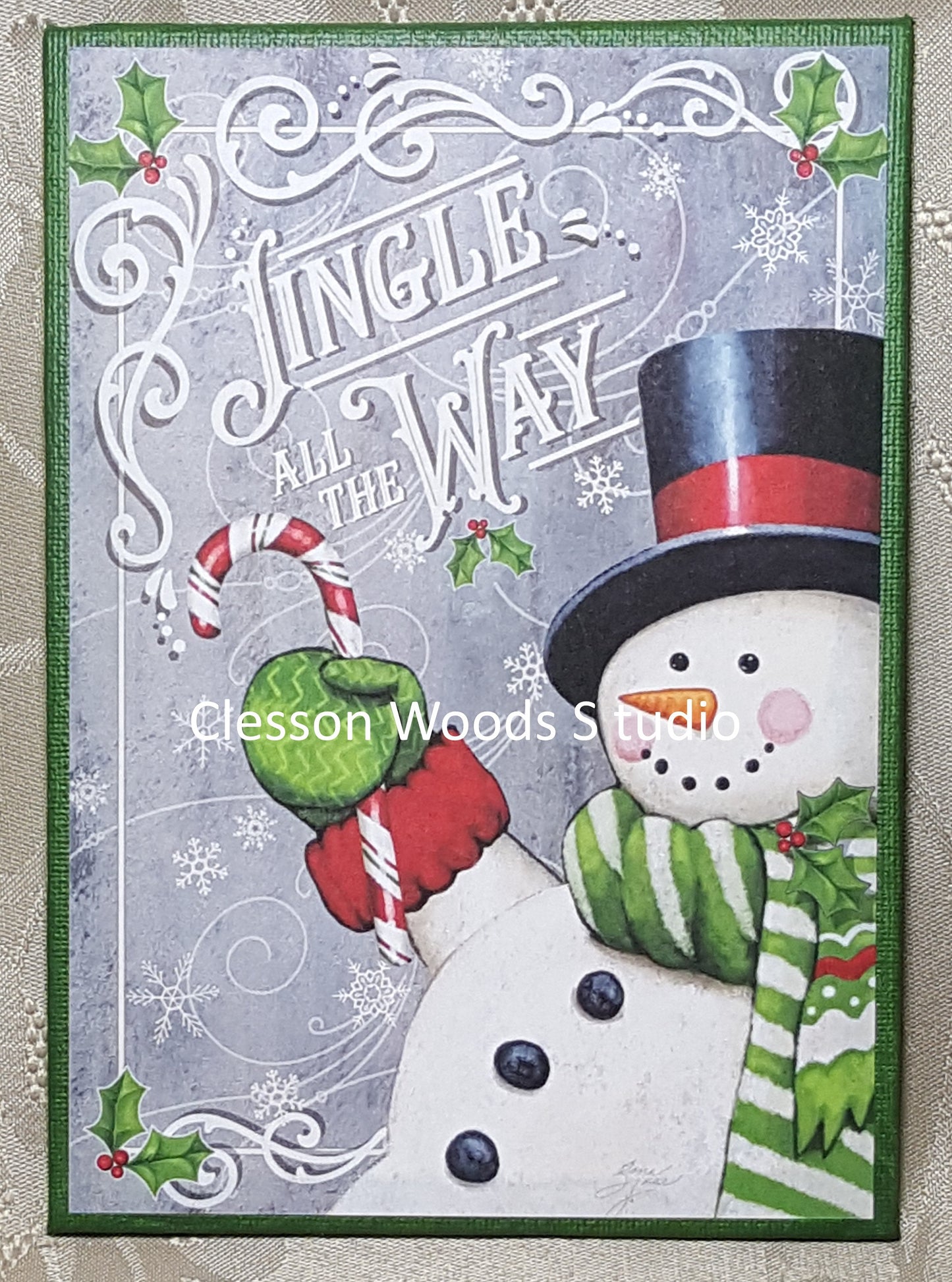 Jingle All The Way Snowman (Green) 5x7 Canvas Insert