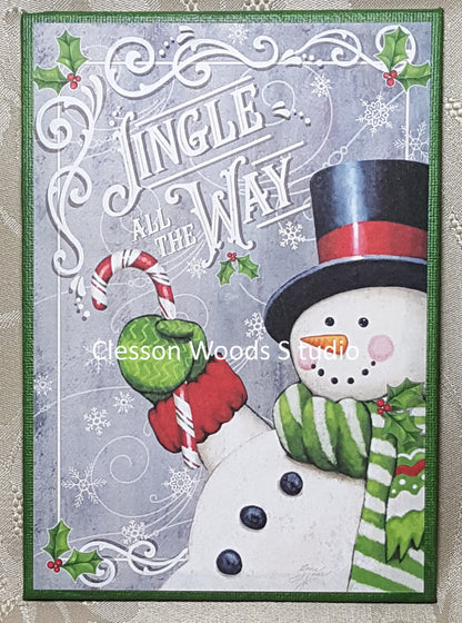 Jingle All The Way Snowman (Green) 5x7 Canvas Insert