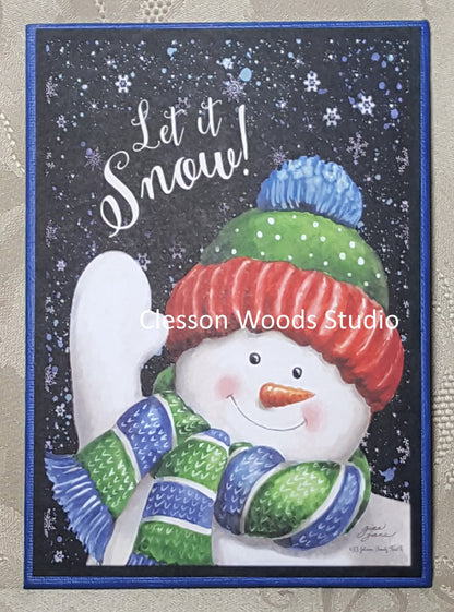 Let It Snow Waving Snowman (Blue) 5x7 Canvas Insert