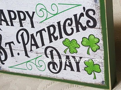 Happy St. Patrick's Day Trio of Shamrocks Small Wood Sign