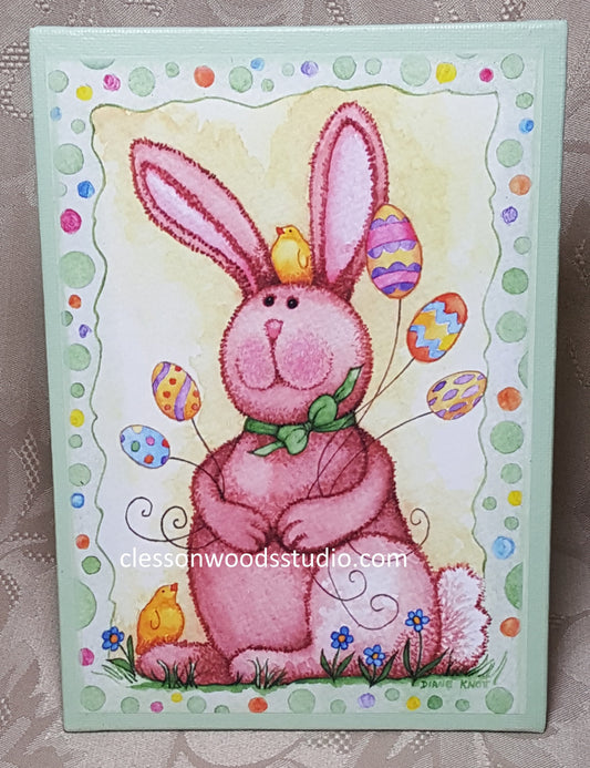 Fuzzy Easter Bunny With Chicks 5"x7" Canvas Insert