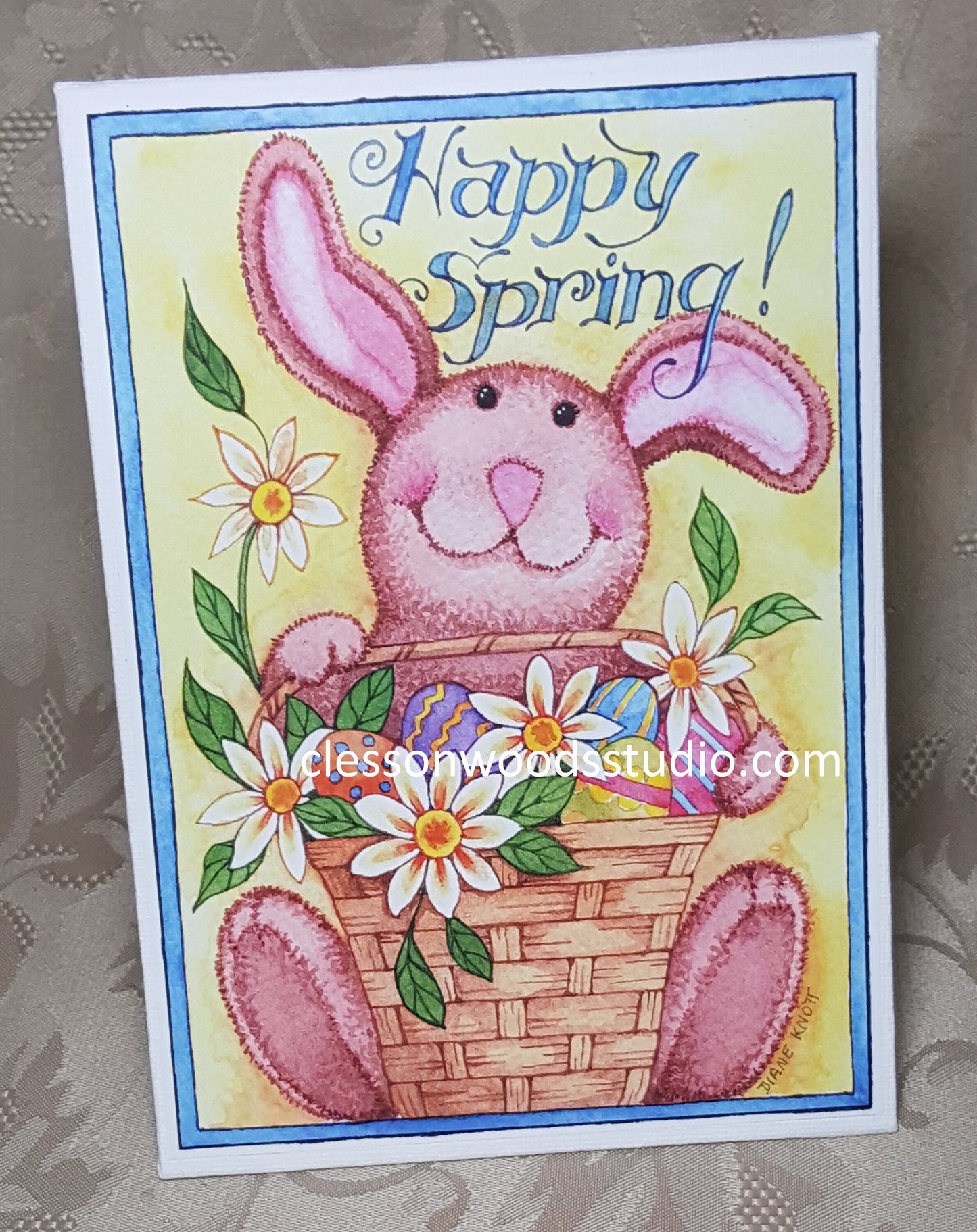 Happy Spring Fuzzy Bunny With Basket 5"x7" Canvas Insert