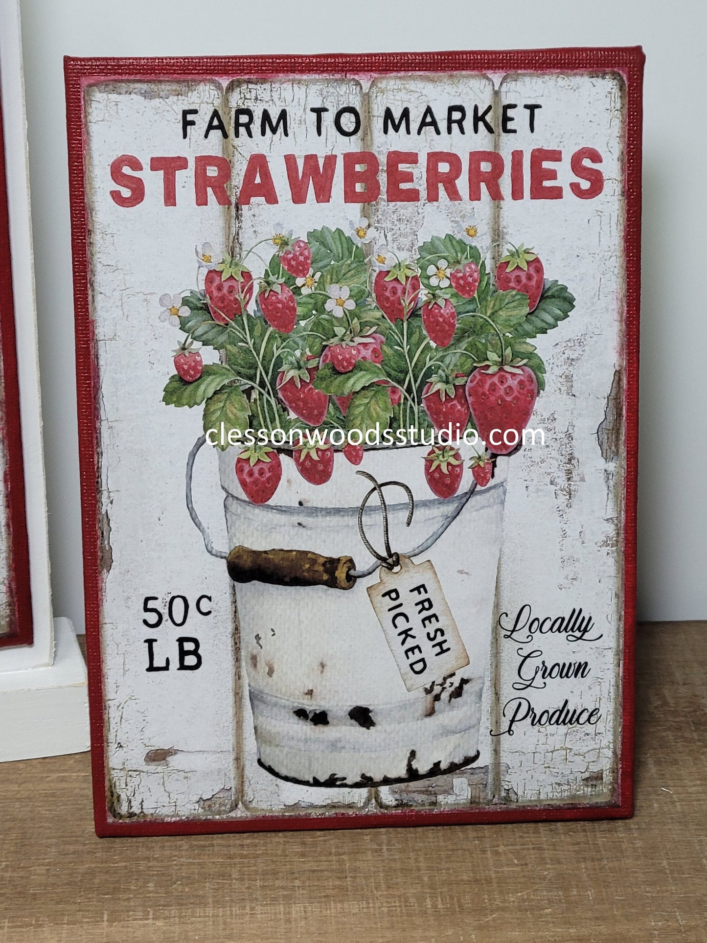 Farm To Market Strawberries in Metal Bucket 5"x7" Canvas Insert