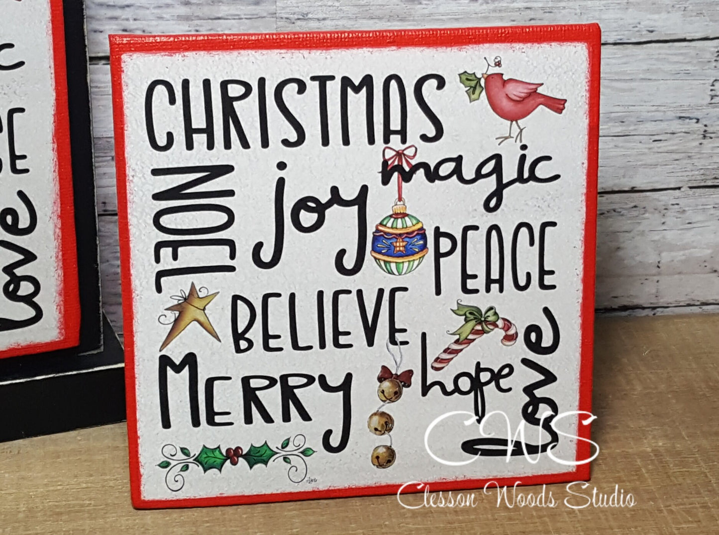 Christmas 1 (Red) Subway Style Print 5"x5" Interchangeable Canvas