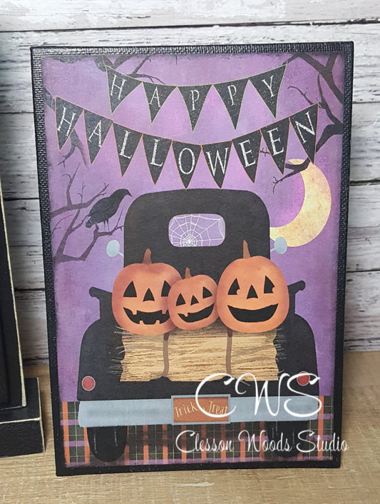 Happy Halloween Truck of Pumpkins 5"x7" Canvas Insert