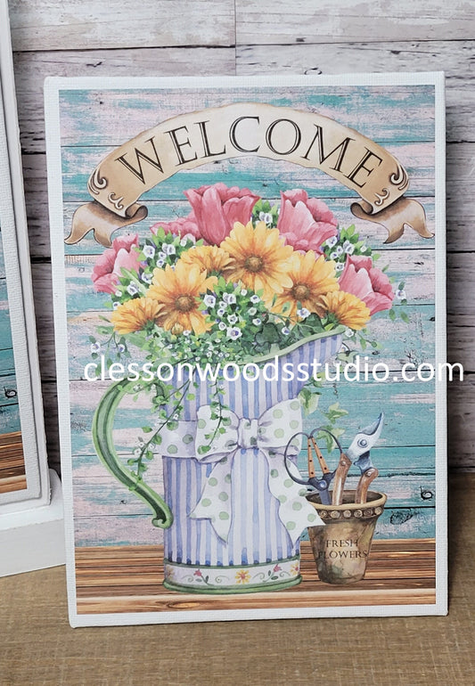 Welcome Spring Flowers 5"x7" Canvas Insert