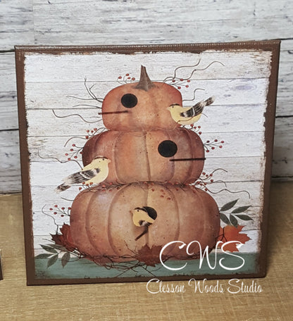 Pumpkins and Finches 5"x5" Interchangeable Canvas