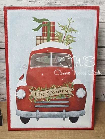 Christmas Vintage Red Truck 5"x7" Canvas Insert