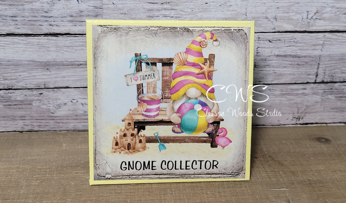 Gnome Collector Summer Beach (Yellow) 5"x5" Interchangeable Canvas