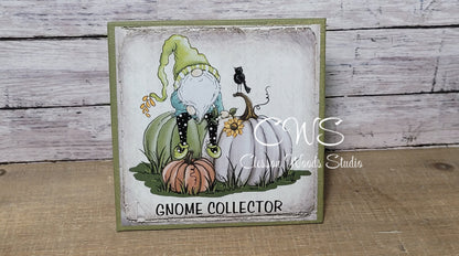 Gnome Collector Fall Gnome With Green White Orange Pumpkins (Green) 5"x5" Interchangeable Canvas