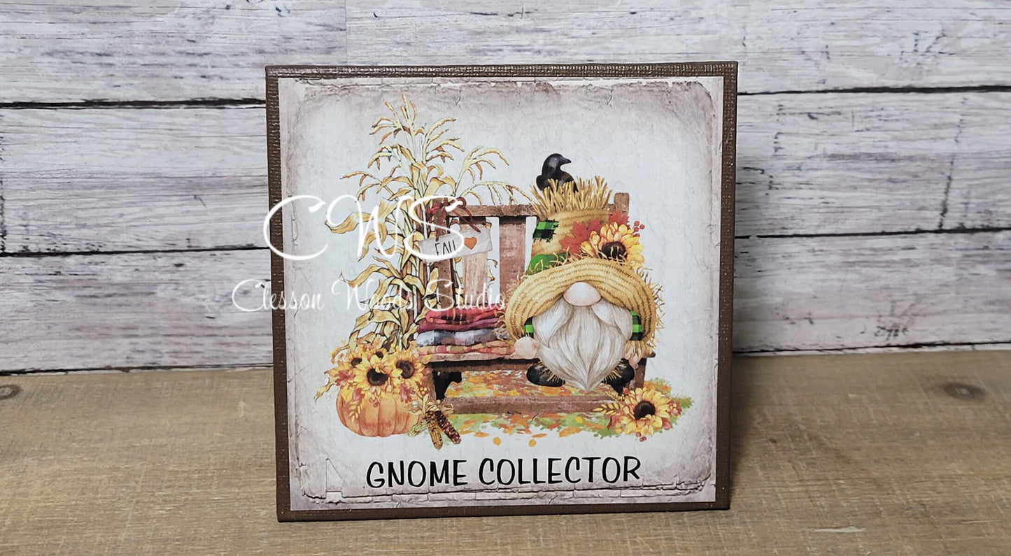 Gnome Collector Fall Bench (Brown) 5"x5" Interchangeable Canvas