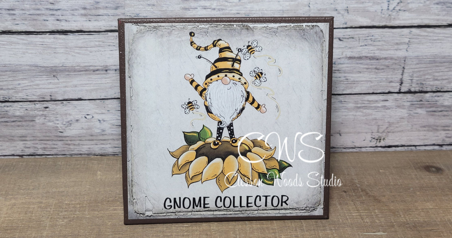 Gnome Collector Sunflower and Bee (Brown) 5"x5" Interchangeable Canvas