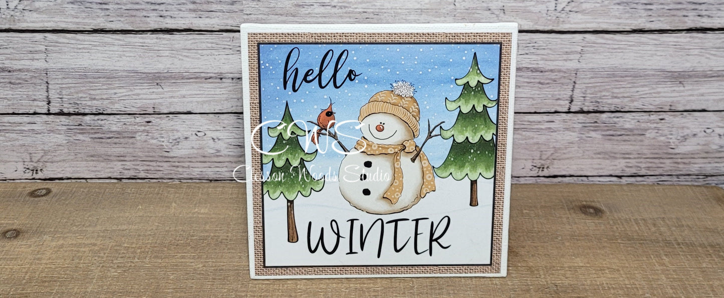 Hello Winter Snowman 5"x5" Interchangeable Canvas