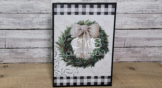 Winter Wreath Black Buffalo Check 5"x7" Canvas Insert