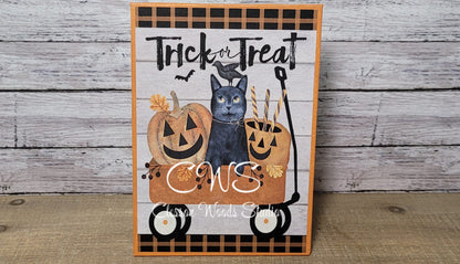 Trick or Treat Cat and Pumpkins Wagon (Orange) 5"x7" Canvas Insert