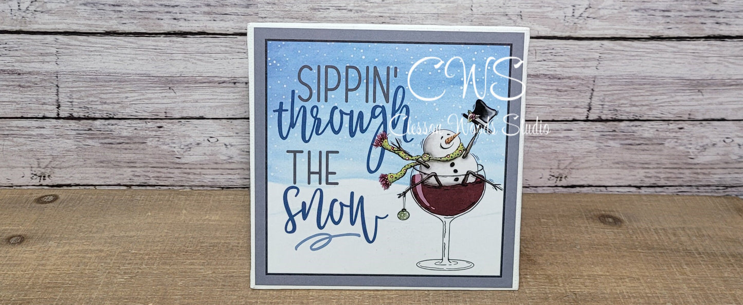 Sippin' Through The Snow Red Wine 5"x5" Interchangeable Canvas