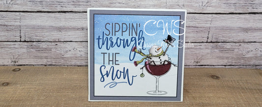 Sippin' Through The Snow Red Wine 5"x5" Interchangeable Canvas