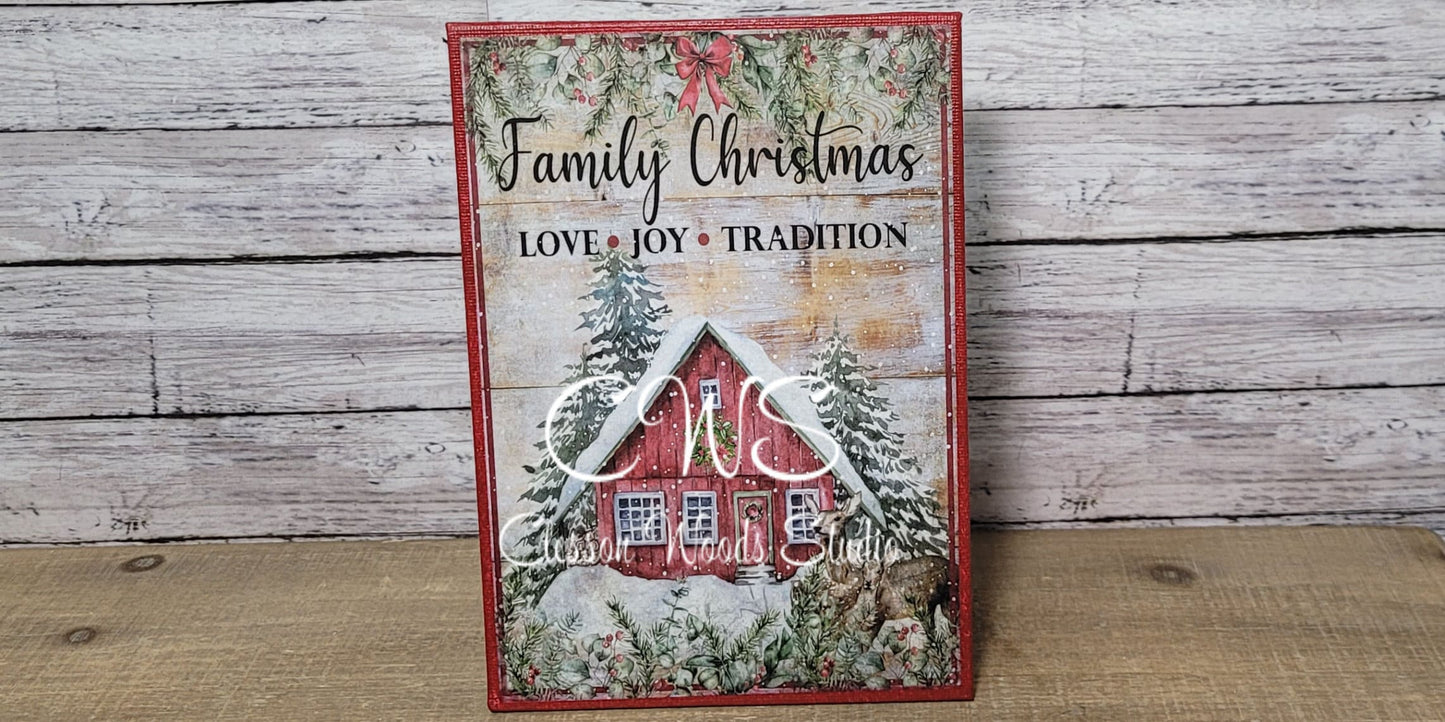 Family Christmas Love Joy Tradition  (Red) 5"x7" Canvas Insert