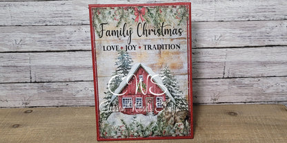 Family Christmas Love Joy Tradition  (Red) 5"x7" Canvas Insert