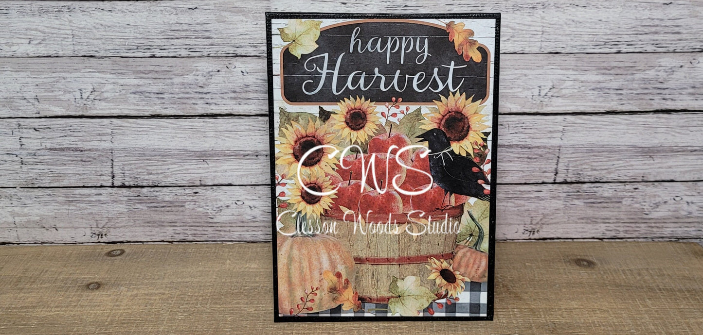 Happy Harvest Bushel Basket of Apples (Black) 5"x7" Canvas Insert