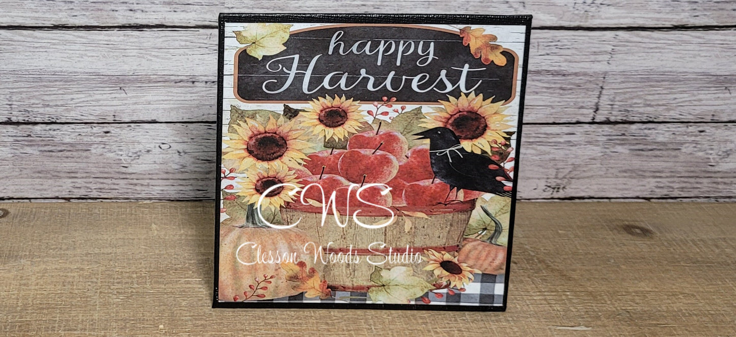 Happy Harvest Bushel Basket of Apples (Black) 5"x5" Interchangeable Canvas