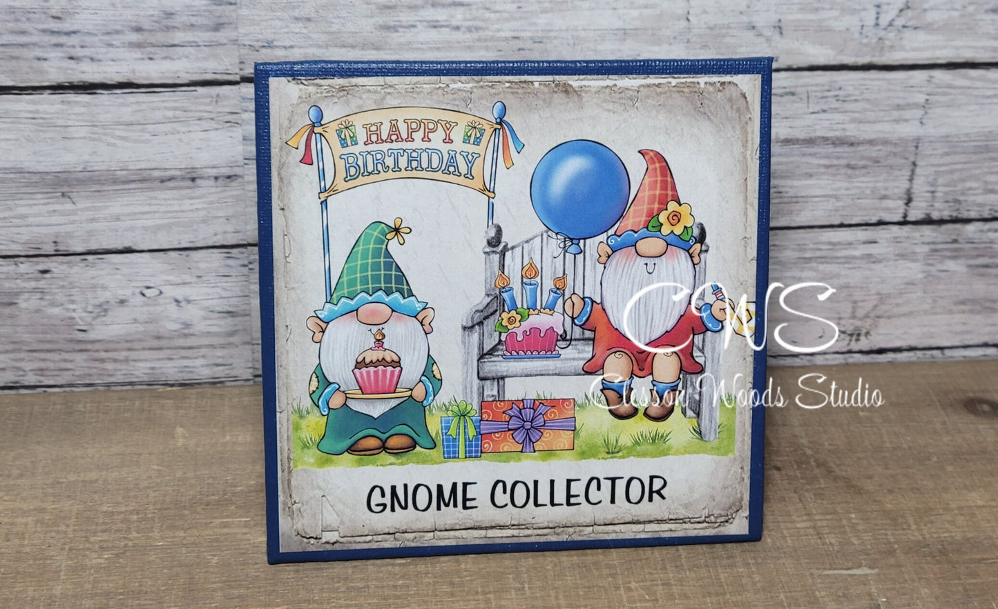 Gnome Collector Happy Birthday Gnomes (Blue) 5"x5" Interchangeable Canvas