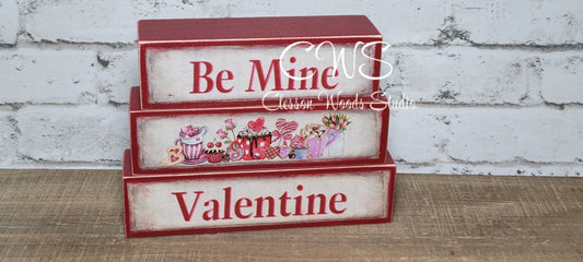 Be Mine Valentine Red Wood Block Stack