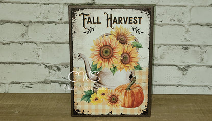 Fall Harvest Pumpkins Sunflowers Tea Kettle 5"x7" Canvas Insert