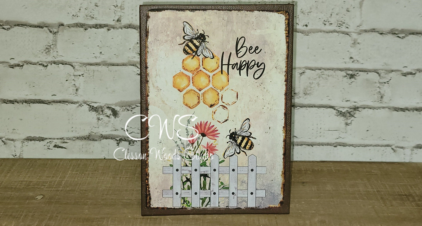 Bee Happy Sunflower and Bee 5"x7" Canvas Insert