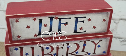 Life Liberty and the Pursuit of Happiness Red Wood Block Stack