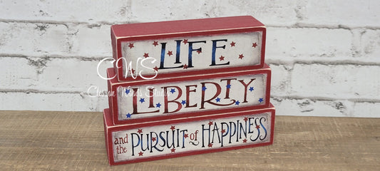 Life Liberty and the Pursuit of Happiness Red Wood Block Stack