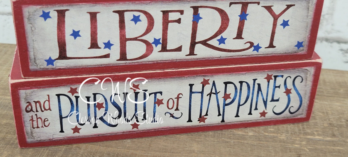 Life Liberty and the Pursuit of Happiness Red Wood Block Stack