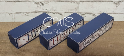 Life Liberty and the Pursuit of Happiness Blue Wood Block Stack