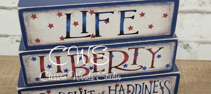 Life Liberty and the Pursuit of Happiness Blue Wood Block Stack