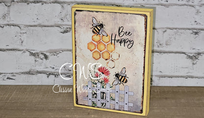 Bee Happy Sunflower and Bees Wood Sign