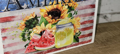 America Watermelon Lemonade Sunflower summer wood sign