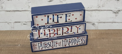 Life Liberty and the Pursuit of Happiness Blue Wood Block Stack